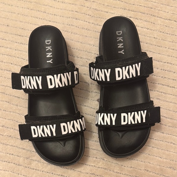 DKNY Black Sandals Minimalist Double Strap - Picture 1 of 4